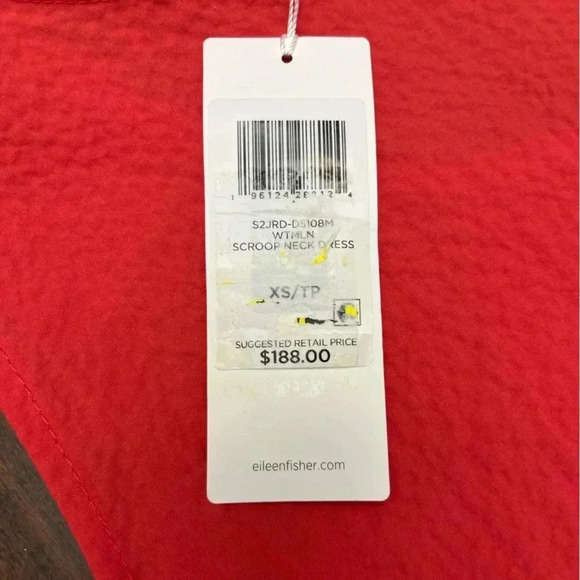 Eileen Fisher Organic Cotton Pucker Tiered Dress Midi Watermelon Sz XS Flowy - Picture 7 of 12